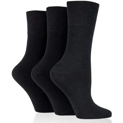 Imagen de HiFEN Calcetines para diabéticos sin costuras mujer, diseño de panal abeja, 3 pares, Negro, 4 8