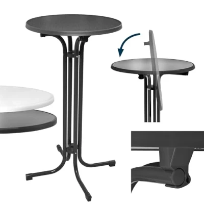 Imagen de Beautissu Mesa Plegable Bellini Alta Bar y Cocina Ø 60 cm de Bistro Exterior Redonda en Gris Nivelable por Tornillos Calidad gastronomía Resistente al Calor