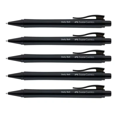 Imagen de FABER CASTELL 205202 Bolígrafo Daily Ball negro, 5 piezas, con recambio XB reemplazable, indeleble