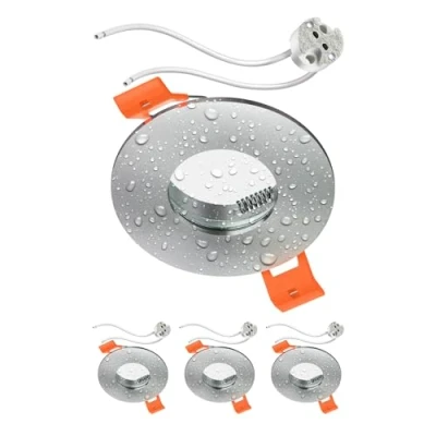 Imagen de ledscom.de 4 piezas Marco empotrable en techo ERID, antihumedad, baño, IP44, redondo, aluminio mate, incl. toma GU5.3