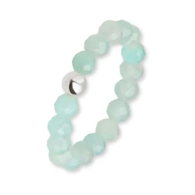 Imagen de GD GOOD.designs Anillo antiestrés de cuentas piedra natural aguamarina para mujer elástico ansiolítico facetado