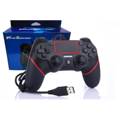 Imagen de Intckwan Mando para PS 4 / Pro/Slim/PC(Win7/8/10), Controlador De Juegos con Cable, Gamepad Vibración, Mango ergonómico antideslizante（Negro&amp;Rojo）