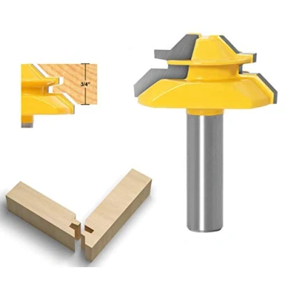Imagen de APlus Fresa de madera 1/2 (12,7mm) para 45 grados Lock Mitre, Router Bit pernos Junta Cutter herramienta copa máquina grabado