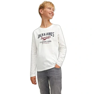 Imagen de JACK&amp;JONES JUNIOR Jjelogo tee LS O Neck 2col Aw22 Noos Jnr Camiseta de Manga Larga, Cloud Dancer, 140 para Niños