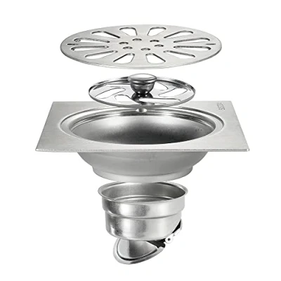 Imagen de Ksunun Desagüe de Ducha Baño Drenaje Piso Acero Inoxidable Cuadrado Suelo Anti Olor Canaleta Cromo,15 * 15 CM