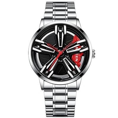 Imagen de MIDYUID Relojes para Hombre Rueda de Coche Llanta Hub Reloj Estereoscópica Hueca Moda Deporte Cuarzo Hombres Regalos Pulsera (Red 05)