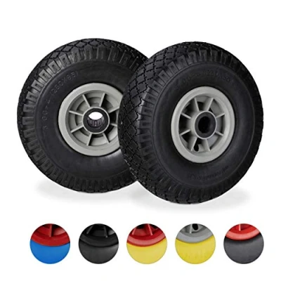 Imagen de Relaxdays Set de Dos Ruedas Carretilla, Resistente a Golpes, 3.00 4&quot;, Eje 25mm, hasta 80 kg, 260x85 mm, Negro Gris