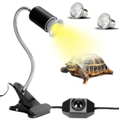 Imagen de UQTUKO Lámpara para Tortuga, de Calor Reptil con 2 Bombilla 25W 50W UVA UVB Tortugas Agua Pinza Giratoria 360 Grados Lagartos, Serpientes, Camaleones