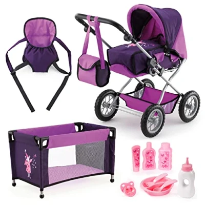 Imagen de Bayer Design 15012Ab, Cochecito de Muñecas, Plegable, Ajustable, Transformable, Combolsa, Cama, Porta, Lila, Color