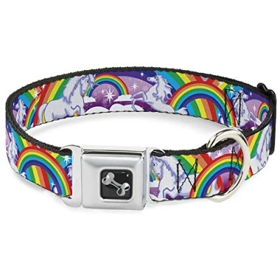 Imagen de Buckle Down 16 23 &quot;Unicornios en Arco Iris con Sparkles/Morado Collar de Perro Hueso, Gran Tamaño Mediano