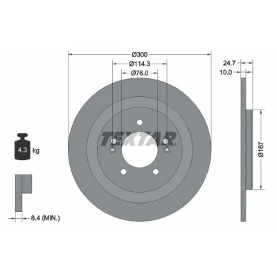 Imagen de TEXTAR PRO 92239203 Disco de freno 300 10 05/07 114,3 macizo revestido sin cojinete rueda, perno sujeción buje rueda