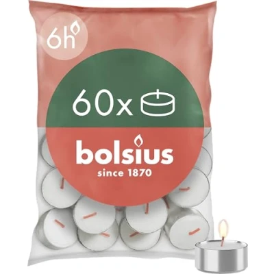 Imagen de Bolsius D light Velas de Té 60 Unidades En Bolsa Duración Combustión: 6 Horas Decorativas para el Hogar Contiene Cera Vegetal Natural Sin Aceite Palma