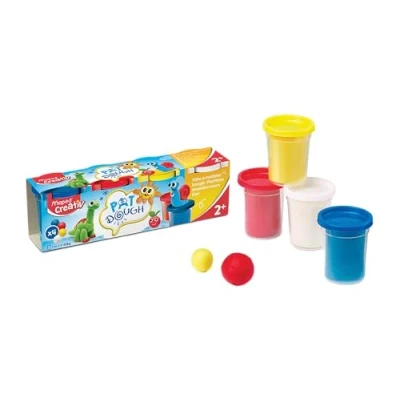 Imagen de Maped Set de Manualidades para Niños Pat Dough 4 Botes Colores Clásicos A Partir 2 Años Masa Modelar Textura Suave y No Pegajosa Azul, Blanco, Amarillo Rojo