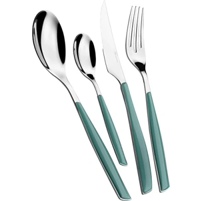 Imagen de BUGATTI Cubertería, Glamour, 24 Piezas en Acero Inoxidable 18/10 y Mango Celadon Green. Juego de Cubiertos para 6 Personas Compuesto por cucharas, Tenedores, Cuchillos cucharas café