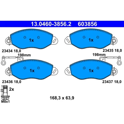 Imagen de ATE 13.0460 3856.2 Juego de pastillas freno con contacto avisador desgaste tornillos pinza