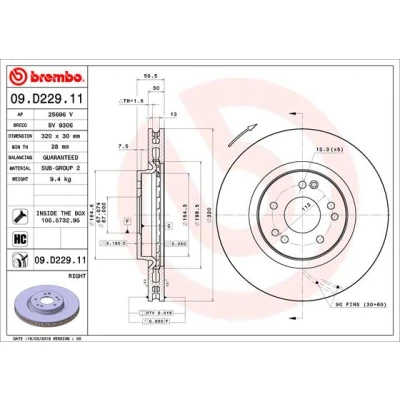 Imagen de BREMBO 09.D229.11 Disco de freno 320 30 5 ventilación interna revestido altamente carbonizado con tornillos MERCEDES BENZ: Clase E Berlina