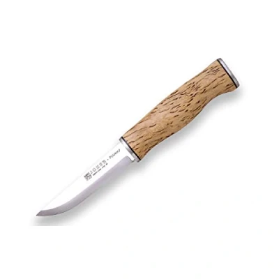 Imagen de Joker Cuchillo de Monte Puukko CL127, mango abedul rizado, hoja 10 cm en acero Sandvik 14C28N, incluye funda piel marrón, Herramienta pesca, caza, camping y senderismo