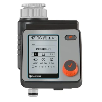 Imagen de Gardena 1892 20 Programador de riego Master automático y en Poco Tiempo, 6 programaciones, Pantalla LCD, interrupción Seguridad, Color Negro/Gris/Naranja