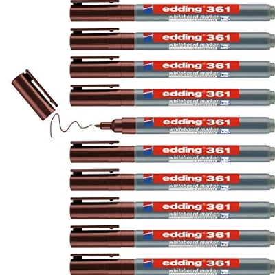 Imagen de edding 361 marcador para pizarras blancas marrón 10 rotuladores punta redonda 1 mm rotulador pizarra blanca, borrado en seco flipchart, tablón de notas