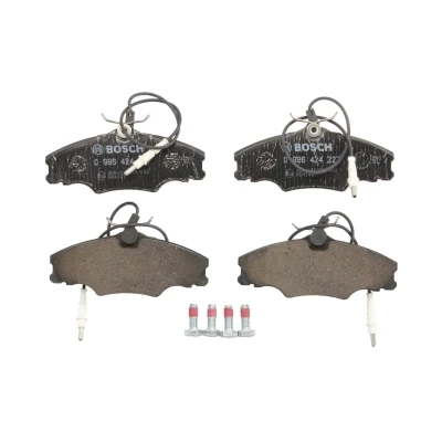 Imagen de BOSCH 0 986 424 227 Juego de pastillas freno Low Metallic con sensor desgaste incorporado Chapa antichirridos, tornillos accesorios