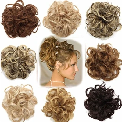 Imagen de Rich Choices Moño Rizado Pedazo de Cabello Ondulado Extensiones Messy Bun Updos Natural Hair Extensions Cinta para el Pelo Café marrón a Rubio Blanqueador