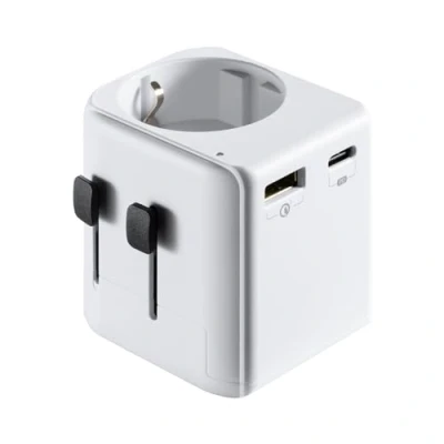 Imagen de Adaptador Enchufe, Ewent Universal de Viaje, Enchufe a Español (Schuko) con 1 Puerto USB Tipo C + USB, para USA,UK,AUS,China,Canadà,Japon y más 100 países