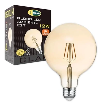 Imagen de CLAR Bombilla Globo E27 LED, Vintage LED G125 Filamento, Ambar 12W Luz Cálida 2500ºK (Pack 1)