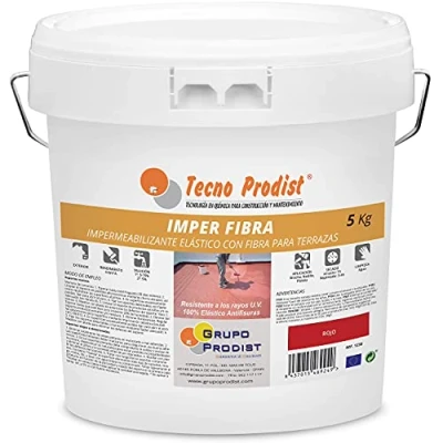 Imagen de Tecno Prodist IMPER FIBRA (5 Kg, ROJO) Pintura Terrazas Impermeabilizante y elástica con Fibras Incorporadas Gran cubrición (A Rodillo o brocha, disponible en color rojo blanco)