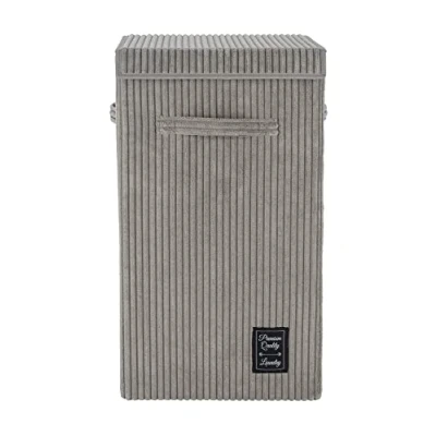 Imagen de WENKO Contenedor para la Ropa Sucia «Cora Gris», Canasta de lavandería Hecha Pana, con Tapa Cierre Adhesivo y 3 Asas Transporte, Capacidad 63 litros, 33 x 58 cm, 100% poliéster