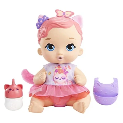 Imagen de My Garden Baby Gatito Bebe y hace pipí Orejas rosas Muñeca bebé de juguete con pañal, biberón, diadema accesorios , regalo +18 meses (Mattel HHL21)