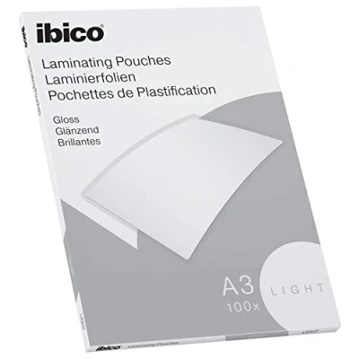 Imagen de Ibico Basics Láminas para Plastificar Tamaño A3, Ligeras, Pack de 100, Acabado Brillante, Transparentes, 627311
