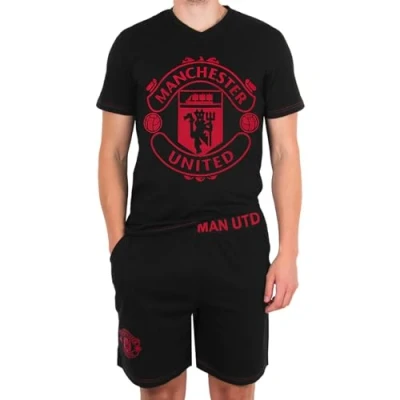 Imagen de Manchester United FC Pijama Corto para Hombre Producto Oficial Negro Escudo L