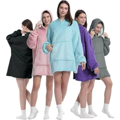 Imagen de K MART manta con capucha, sudadera capucha de gran tamaño para mujeres y hombres, gruesa, franela ultra suave mangas bolsillo gigante, aguamarina, Talla única