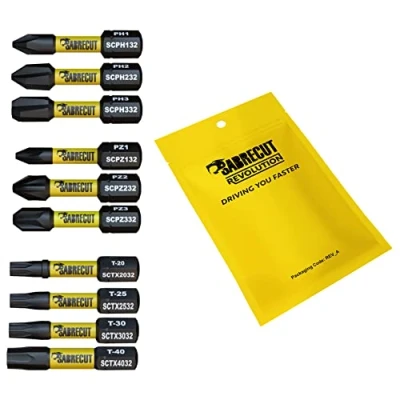 Imagen de 10 x SabreCut SCRK32 32 mm PZ1 PZ2 PZ3 PH1 PH2 PH3 TX20 TX25 TX30 TX40 Juego de puntas destornillador impacto magnético Pozi Pozidriv Phillips Torx