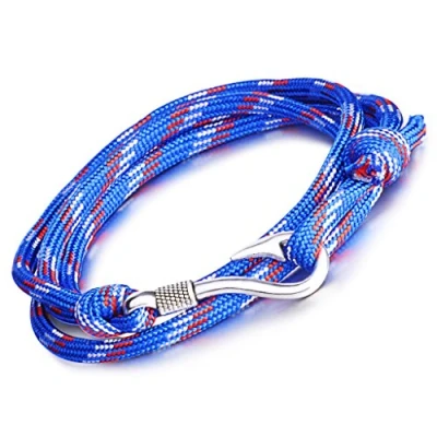 Imagen de Unendlich U Pulsera Trenzada Nylon Cuerda Aleación Punk Gancho de Pesca para Mujer Hombre Wrap Brazaletes Múltiples Capas, Color Azul
