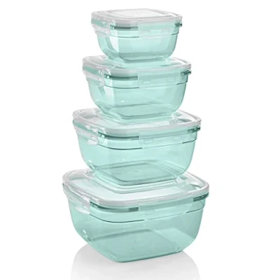 Imagen de Grizzly Contenedores de Almacenamiento Alimentos con Tapas Juego 4 Hermético antifugas sin BPA (Cuadrado 1x(500, 900, 1500, 2400) ml, Verde Menta)
