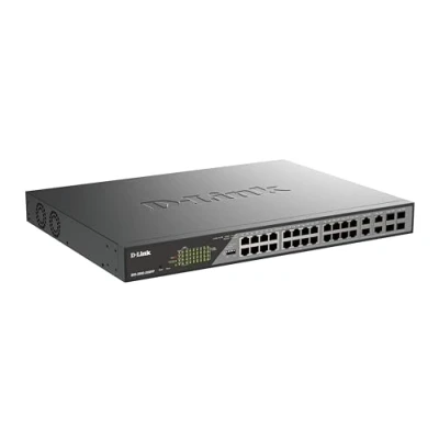 Imagen de D Link Switch Smart 28 Puertos Gigabit PoE (24 x 1000Base T y 2 SFP Gigabit), PoE++, Long Range (hasta 250m), 518W Budget, Interfaz Web dedicada a videovigilancia IP, VLAN, QoS, ERPS, ONVIF