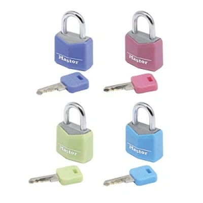 Imagen de MASTER LOCK Mini Candado [Llave] [Colores Variados] [Lote de 4] [Paquete Familiar] 9120EURQCOLNOP Ideal para Maleta, Valija, Taquilla