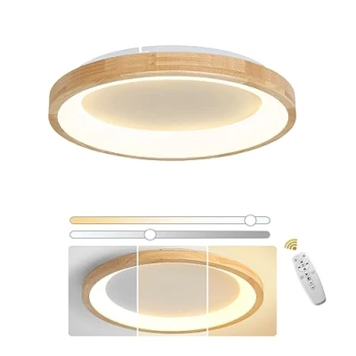 Imagen de VOMI LED Lámpara de Techo Madera con Mando a Distancia, 40cm Redonda Plafón Regulable Modernos 24W Iluminación Interior Lampara para Sala Infantil Dormitorio Cocina Balcón Pasillo
