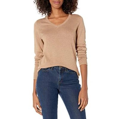 Imagen de Amazon Essentials Jersey de Cuello en V, Manga Larga, Ligero y Ajuste Clásico (Disponible Tallas Grandes) Mujer, Camel Mezcla, XL
