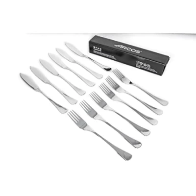 Imagen de Arcos Serie Madrid Juego Cubiertos de Pescado 12 piezas en Caja Regalo (6 Cuchillos + 6 Tenedores) Monoblock una pieza Acero Inoxidable Color Plata