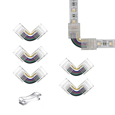 Imagen de YUTOKEER Conector LED RGBCCT de 6 pines 12 mm, adaptador sin soldadura, conexión extensión terminal, conectores en forma L para luces pines, 24 V (paquete 5)