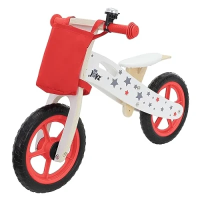 Imagen de Joyz Bicicleta Infantil Equilibrada de Madera Roja Correpasillos sin Pedales con Bolsa Tela Asiento Ajustable Ruedas EVA 11 Pulgadas a Prueba Pinchazos Timbre y Asa Transporte