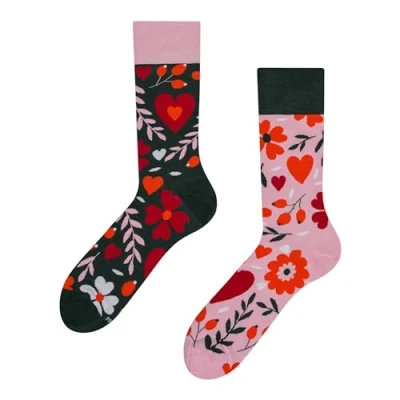Imagen de Dedoles Calcetines Unisex Hombre Mujer y Niños Algodón muchos diseños divertidos diferente izquierda derecha, color: Rosa, diseño: Amor floral, tamaño: 35 38