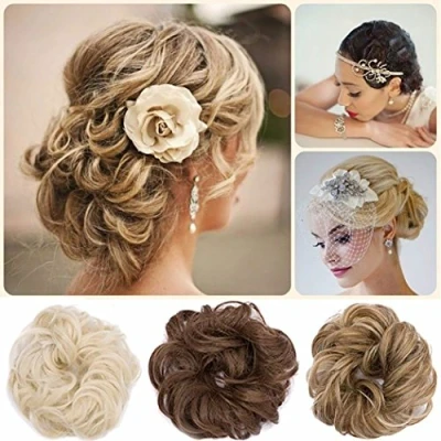 Imagen de Rich Choices Moño Rizado Pedazo de Cabello Ondulado Extensiones Messy Bun Updos Natural Hair Extensions Cinta para el Pelo Marron oscuro