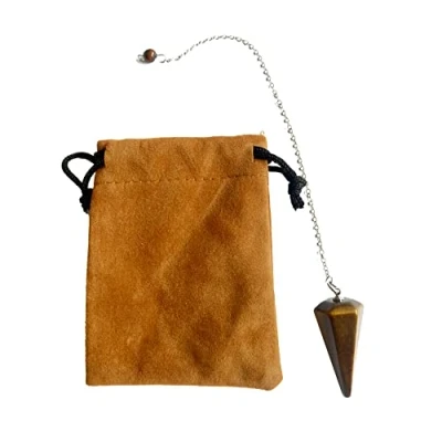 Imagen de péndulo piedra natural Ojo de tigre, Cristal, Cristal Hexagonal Vintage para Radiestesia, Chakra Reiki Adivinación Meditación Wicca (Ojo tigre)