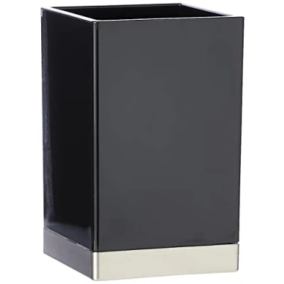 Imagen de iDesign Clarity Vaso para higiene bucal, portacepillos de baño en plástico, soporte cepillos dientes, negro/plateado mate