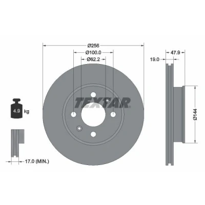 Imagen de TEXTAR 92144700 Disco de freno 256 19 04/06 100 ventilación interna sin perno sujeción rueda, buje rueda HYUNDAI: Getz