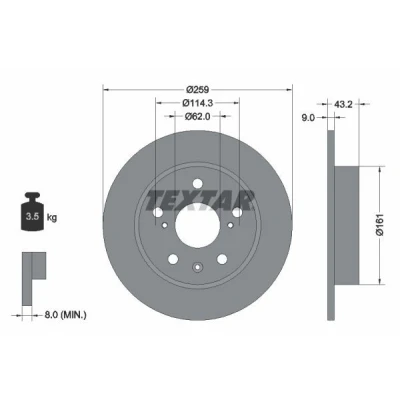 Imagen de TEXTAR PRO 92268403 Disco de freno 259 9 05/08 114,3 macizo revestido sin perno sujeción rueda, buje rueda SUZUKI: SWIFT 4, Vitara IV SUV