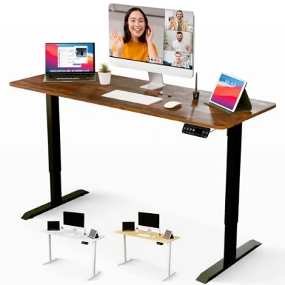 Imagen de JUPPLIES Escritorio Elevable Electrico 160 x 60 cm Mesa Ajustable en Altura con Panel Inteligente de 3 Memorias Standing Desk Oficina Casa Negro y Marrón Rústico